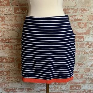 Ann Taylor Navy Striped Skirt Elastic Waist Blue Womens Size 12